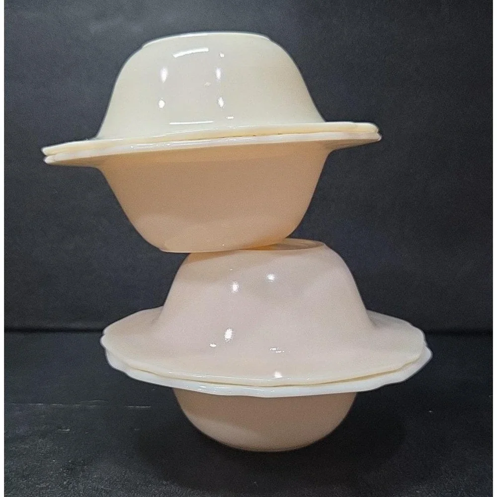 Indiana Glass Orange Blossom Dessert Bowls, Set‎ of 4, Vtg Off White Tableware